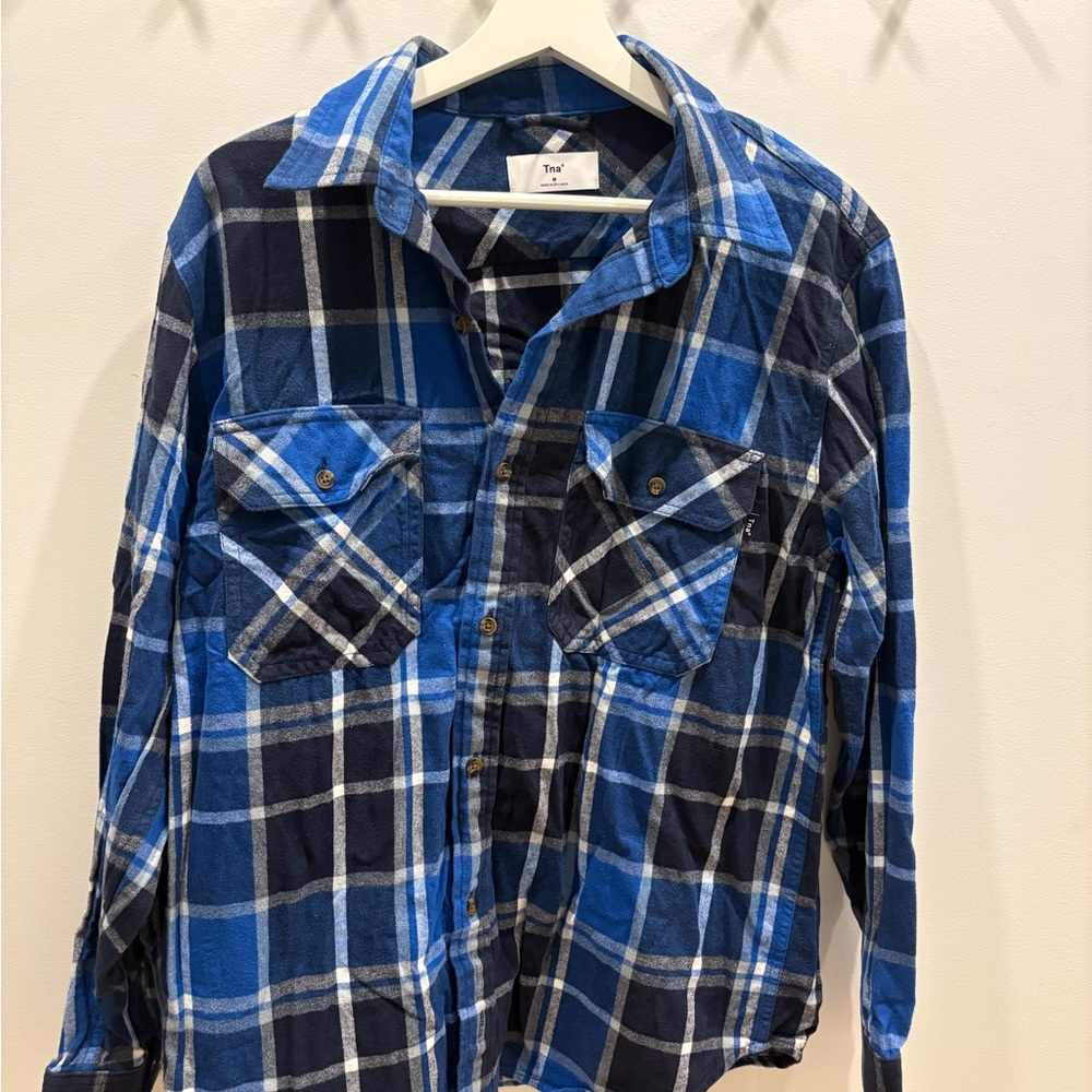 TNA Blue and Black Plaid Button-Down Shirt